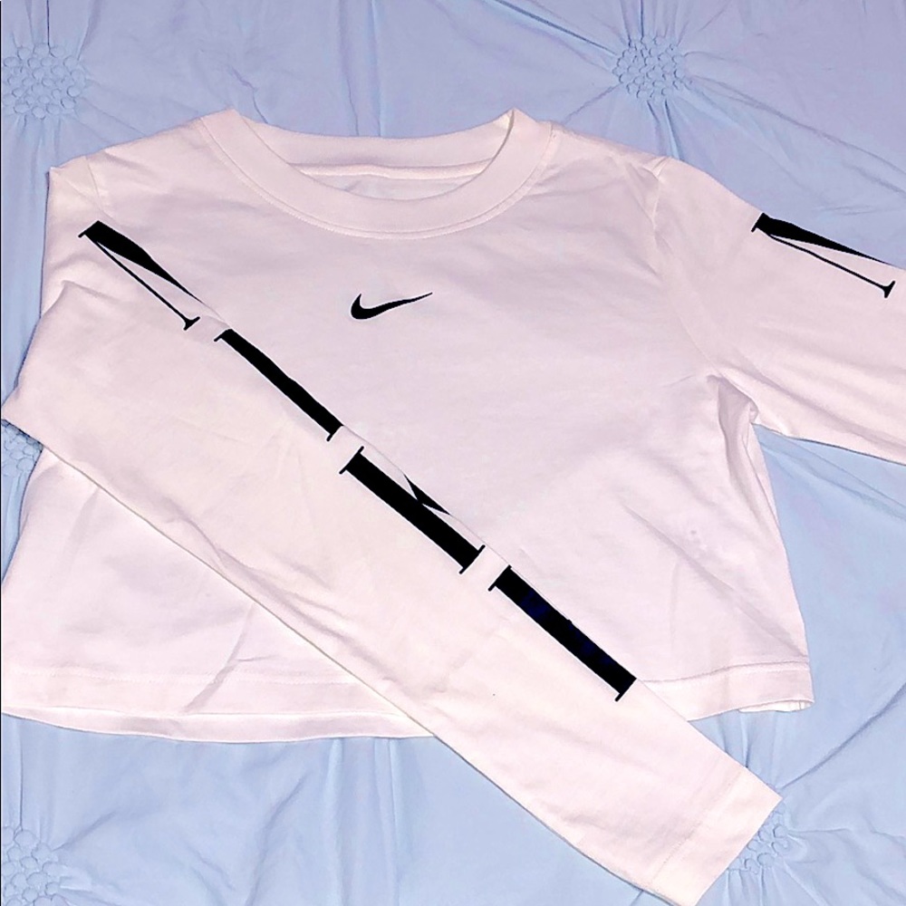 White Nike long sleeve crop top.
